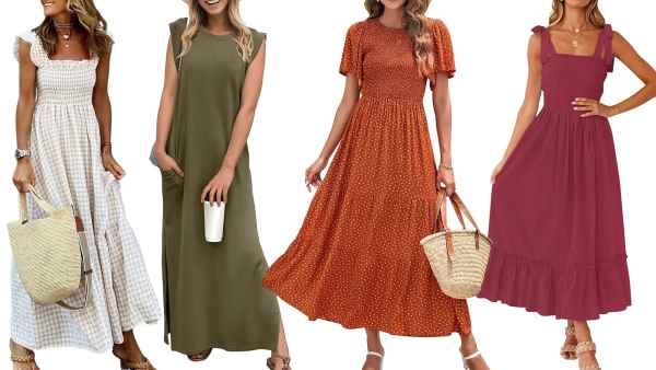 gingham, olive, orange and burgundy dress