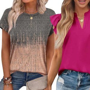 pink, blue and gray amazon tops on women