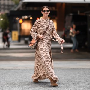 A guest is seen wearing a Jason Wu dress outside the Jason Wu show during New York Fashion Week S/S20 on September 08, 2019 in New York City.