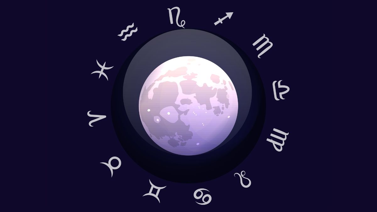 Zodiac sign and moon. Astrological horoscope. Vector illustration banner. Outer space.