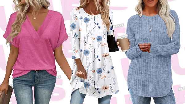 pink, floral, blue extra long tops