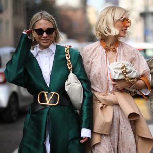 MILAN, ITALY - FEBRUARY 21: Karin Teigl, Viktoria Rader and Aylin Koenig are seen before Sportmax during Milan Fashion Week Fall/Winter 2020-2021 on February 21, 2020 in Milan, Italy. (Photo by Jeremy Moeller/Getty Images)