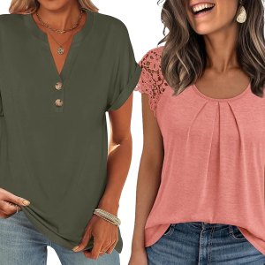 beige, olive and pink tops from Amazon