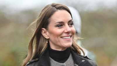 Catherine, Princess of Wales laughs during her visit to Mallon Farm, a flax farm in County Tyrone that is spearheading the revival of flax growing for linen, as a blueprint for sustainable farming systems on October 14, 2025 in Cookstown, Northern Ireland. During their visit, the Prince and Princess of Wales are visiting organisations providing creative and entrepreneurial opportunities for young people in rural areas of Northern Ireland.
