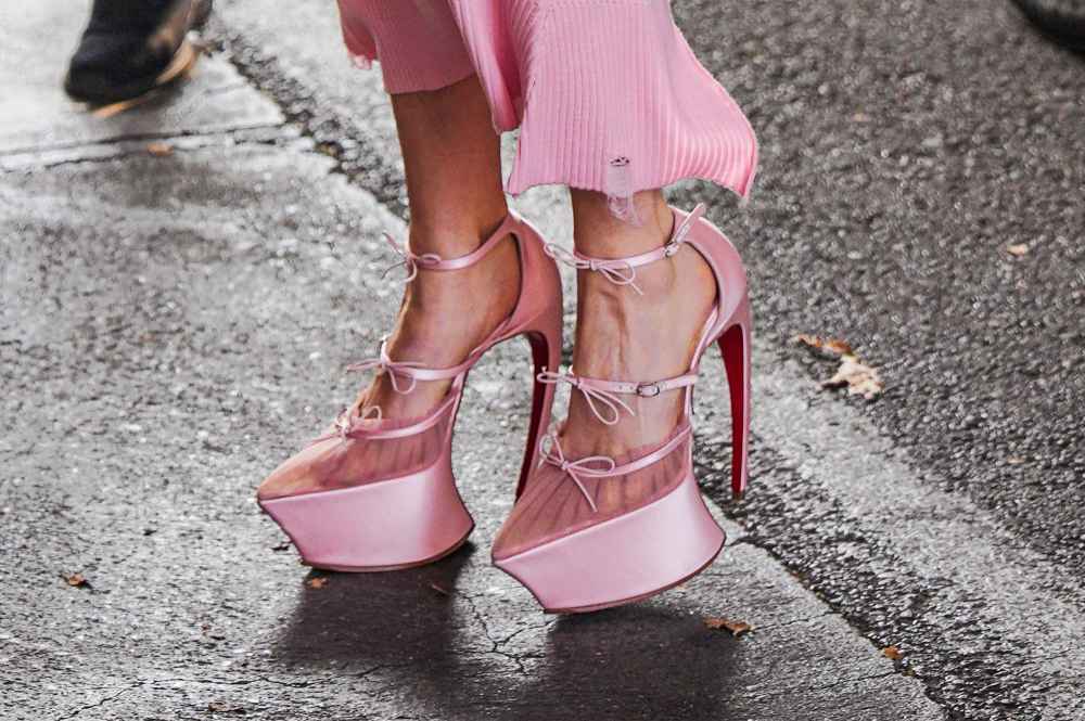 Lady Gaga Rocks One of Her Most Daring Stilettos Yet in Towering Louboutins With Curved Heels GettyImages 2240412348