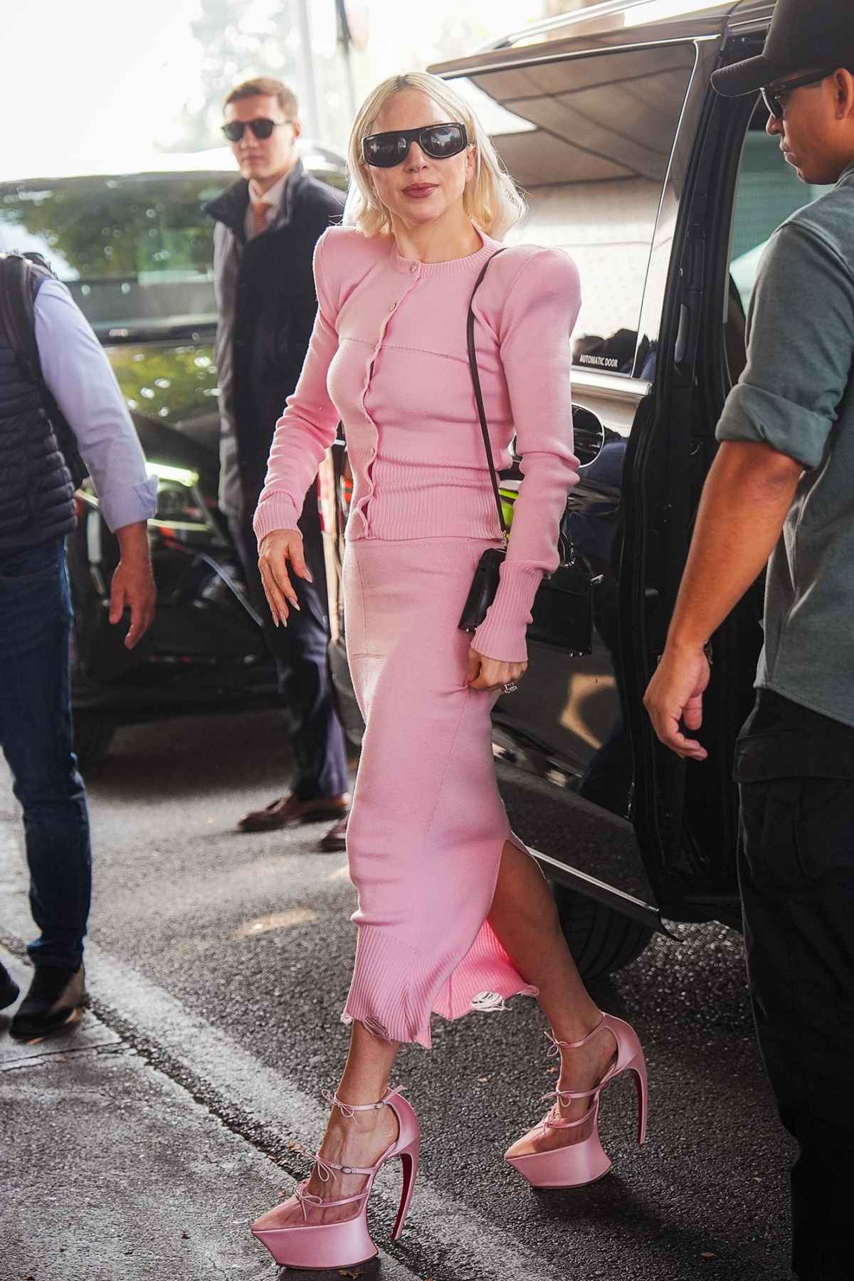 Lady Gaga Rocks One of Her Most Daring Stilettos Yet in Towering Louboutins With Curved Heels GettyImages 2240412370