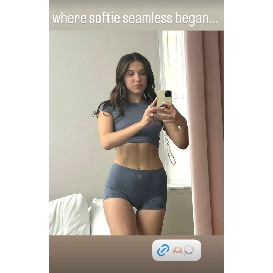 Millie Bobby Models Softie Seamless Baby Tee and Shorties as She Rings in T Swift October