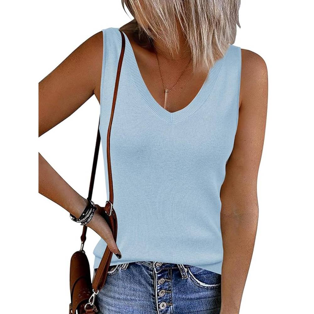 Arach&Cloz Women's Wool Blend Sweaters Non See Through Double V-Neck All-Season Tank 2025