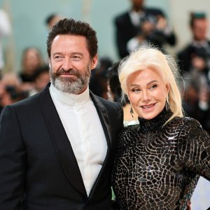 Hugh Jackman and Deborra-Lee Furness posing at the 2023 Met Gala.
