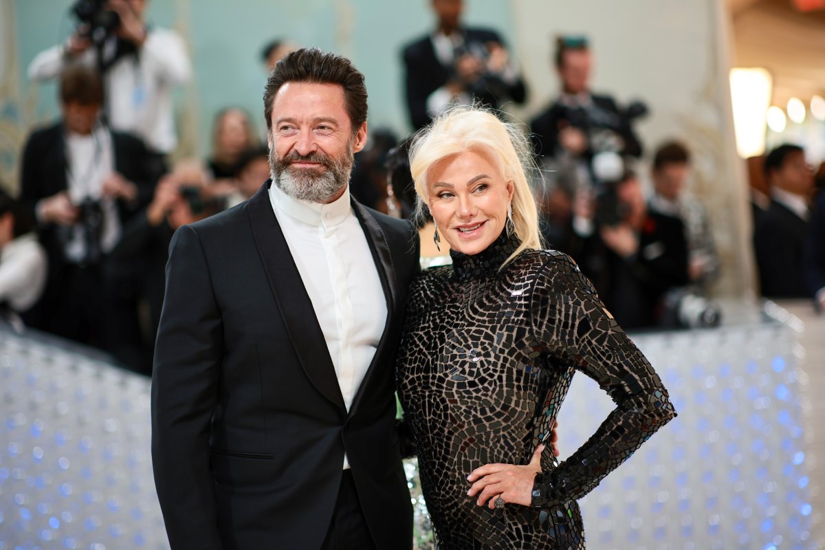 Hugh Jackman and Deborra-Lee Furness posing at the 2023 Met Gala.