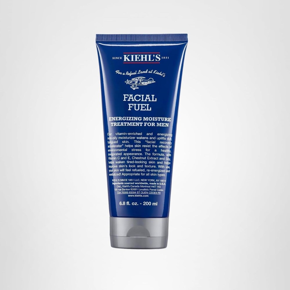 Kiehl’s Facial Fuel Moisturizer for Men in blue squeeze tube.
