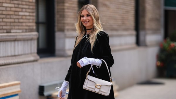 NEW YORK, NEW YORK - SEPTEMBER 12: Xenia Adonts seen wearing a black dress, outside coach during new york fashion week on September 12, 2022 in New York City. (Photo by Jeremy Moeller/Getty Images)