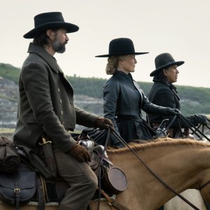 Michiel Huisman, Gillian Anderson and Michael Greyeyes in The Abandons