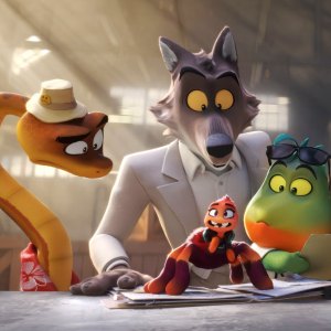 Mr. Snake (voice: Marc Maron), Mr. Wolf (voice: Sam Rockwell), Ms. Tarantula (voice: Awkwafina), Mr. Piranha (voice: Anthony Ramos), Mr. Shark (voice: Craig Robinson) in The Bad Guys 2