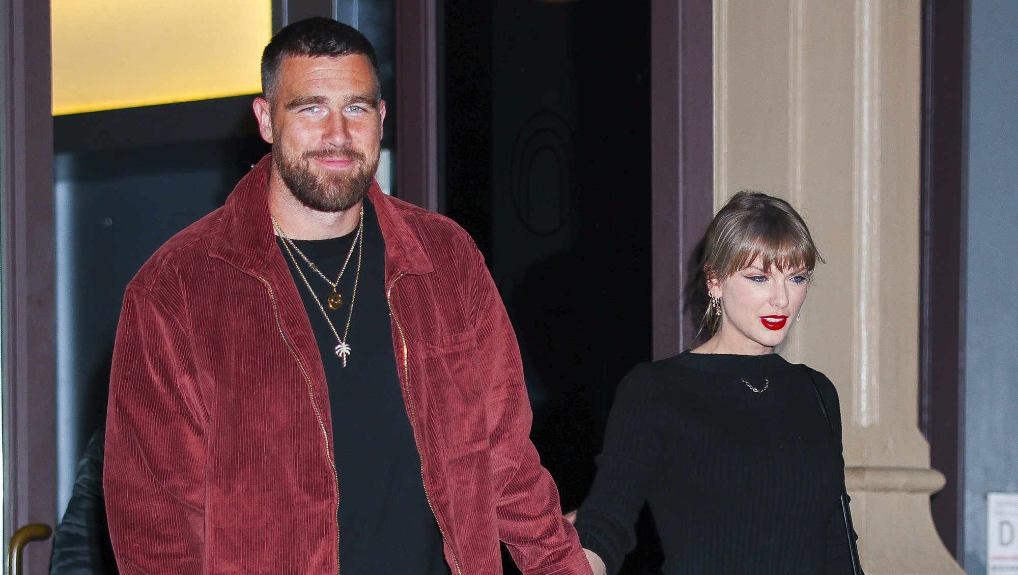 NEW YORK, NEW YORK - NOVEMBER 06: Taylor Swift and Travis Kelce seen in NoHo on November 06, 2025 in New York City. (Photo by Aeon/GC Images)