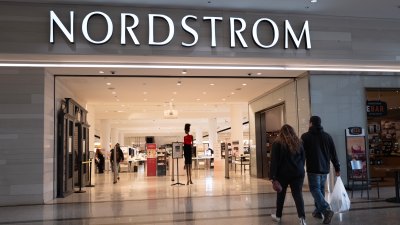 A sign marks the location of a Nordstrom store in a shopping mall on March 20, 2024 in Chicago, Illinois. Nordstrom stock jumped more than 10% recently after a report stated that the retailer is considering going private.