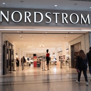 A sign marks the location of a Nordstrom store in a shopping mall on March 20, 2024 in Chicago, Illinois. Nordstrom stock jumped more than 10% recently after a report stated that the retailer is considering going private.