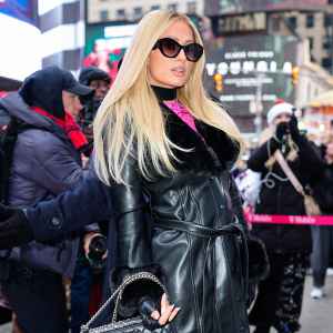 Paris Hilton is seen on December 13, 2025 in New York City.