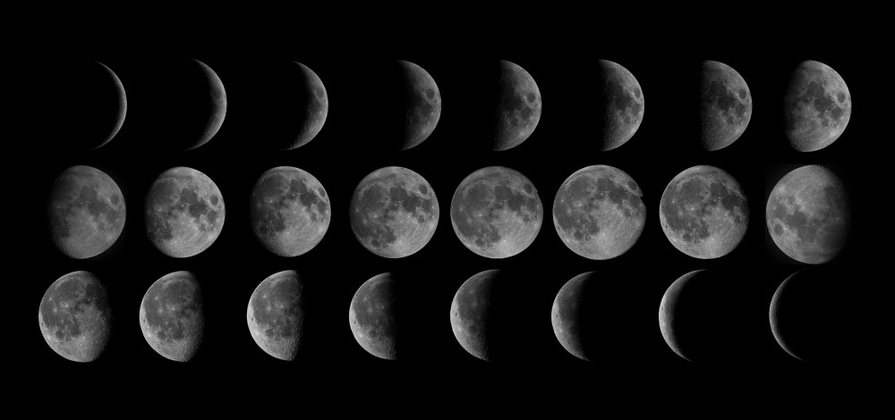 Fases de la luna, gran tama&ntilde;o, fotografiadas con telescopio