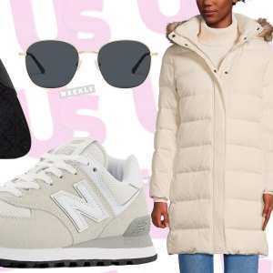 Purse, Sneakers, Sunglasses, Coat and Jeans