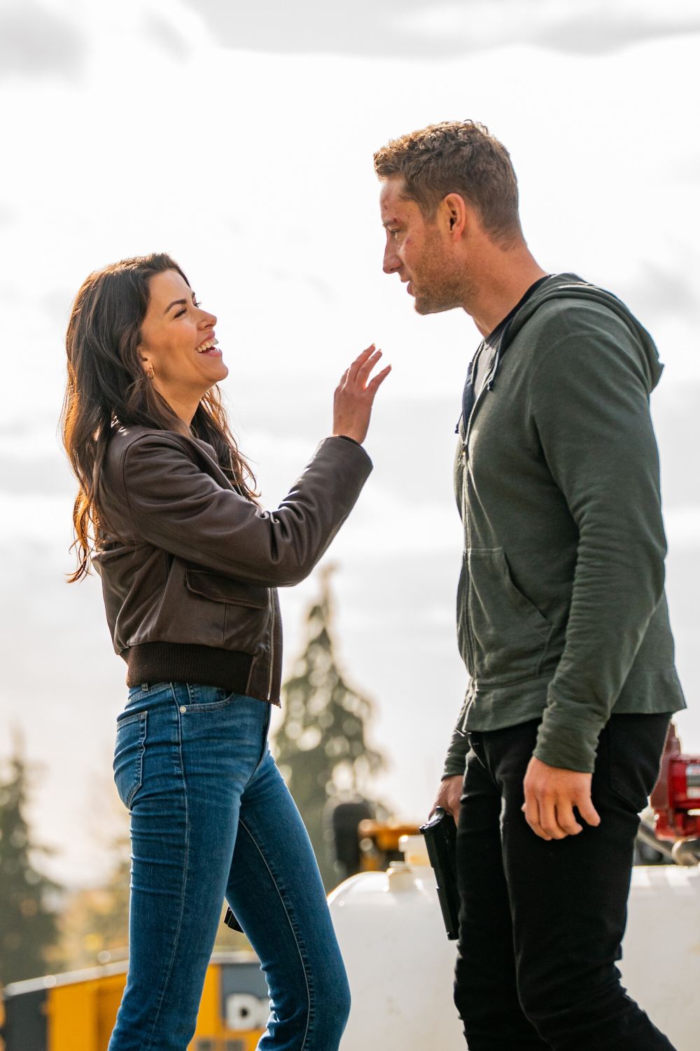 Tracker Gets Justin Hartley Shirtless in Front of Wife Sofia Pernas