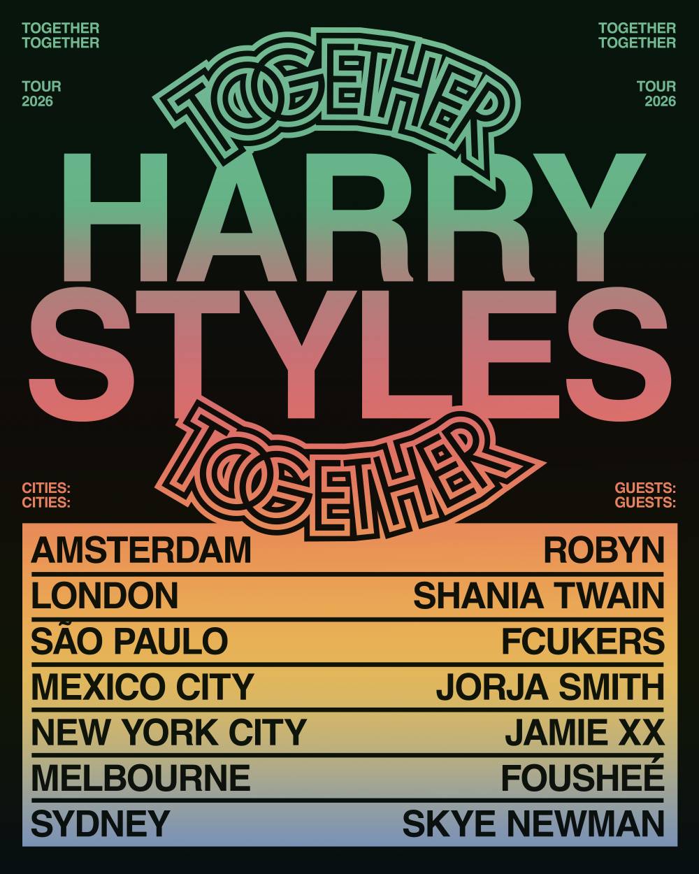 Harry Styles "Together, Together" 2026 tour dates