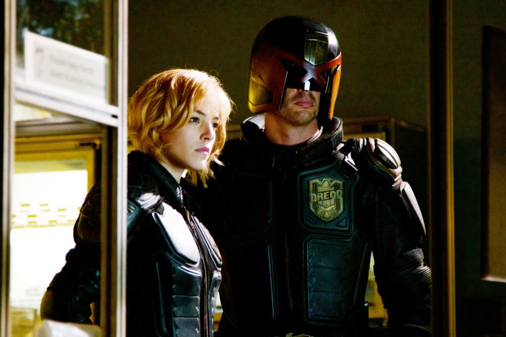 Olivia Thirlby and Karl Urban in Dredd