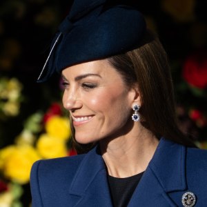 WINDSOR, ENGLAND - DECEMBER 03: Catherine, Princess of Wales ahead of the ceremonial welcome for the state visit to the UK of the President of the Federal Republic of Germany and his wife Elke Büdenbender on December 03, 2025 in Windsor, England. The President of the Federal Republic of Germany, accompanied by Ms. Elke Büdenbender, are paying a State Visit to the United Kingdom as the guests of Their Majesties The King and Queen. The visit is the first from Germany in 27 years and will be marked with ceremonial visits, an address to the UK parliament and a banquet. (Photo by Samir Hussein/WireImage)