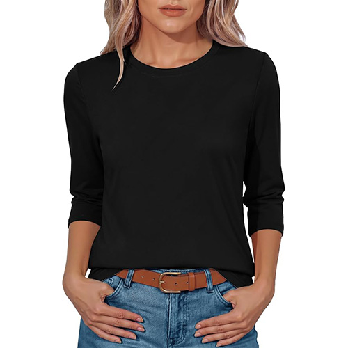 GAYHAY 3/4 Length Sleeve Womens Tops Elbow Crew Neck Shirts Loose Fit Casual Blouses
