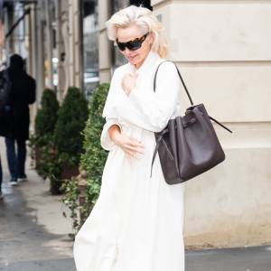 Pamela Anderson is seen in the Upper East Side on February 11, 2026 in New York City.