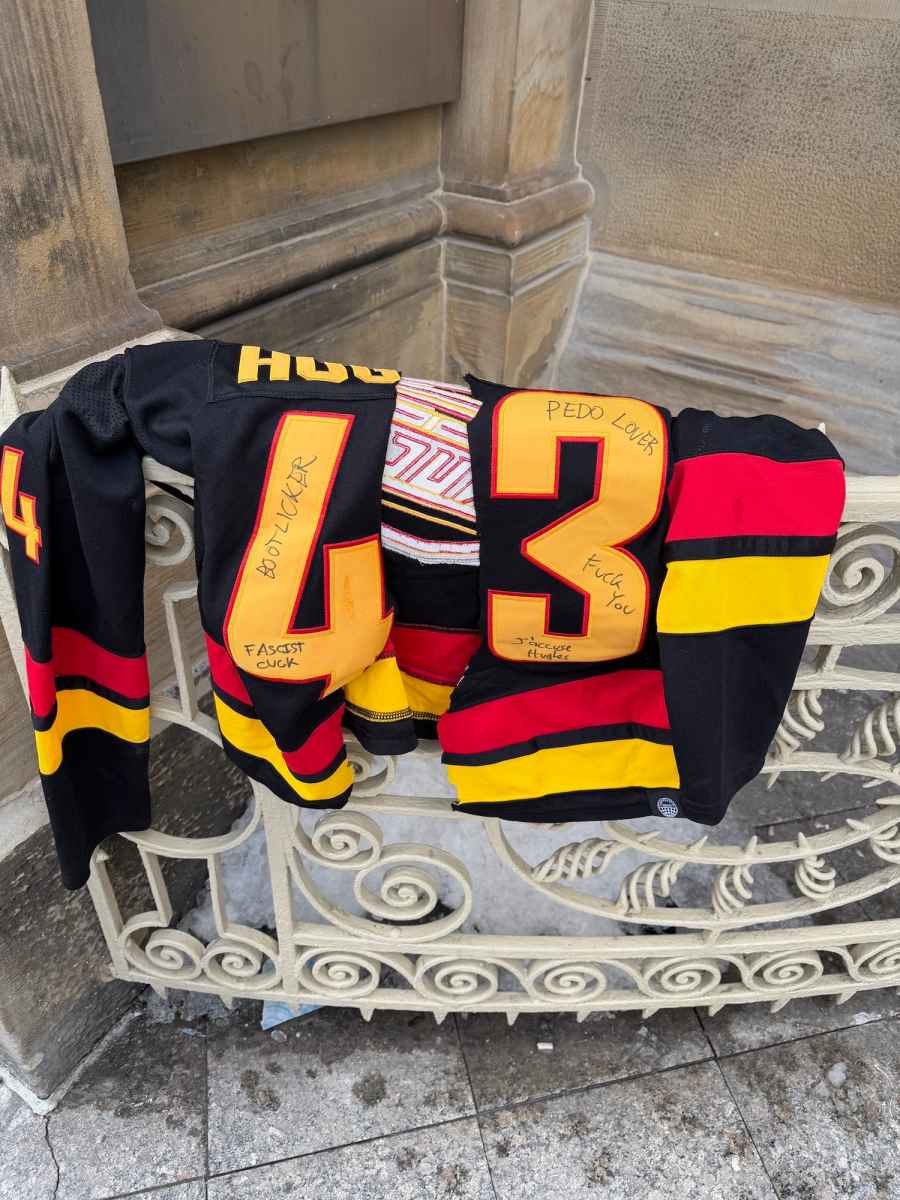 Defaced Quinn Hughes Jersey Left Outside Hockey Hall of Fame - Us
