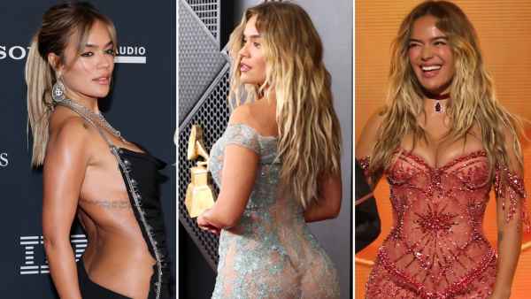 Atuendos de Karol G en los Grammys 2026.