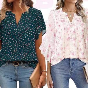 Pink, Green and Floral Blouses from Amazon
