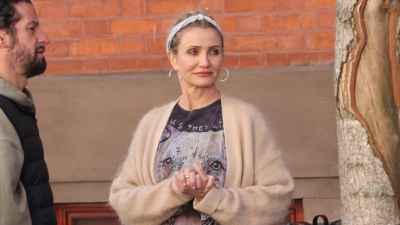 Cameron Diaz is seen on the set of "The Sham" on April 10, 2026 in New York City.