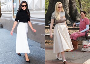Lea Michele and Lindsay Lohan wearing white skirts.