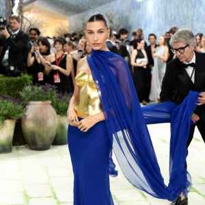 Hailey Bieber Commands in Gold and Blue During Solo Met Gala 2026 Red Carpet Appearance