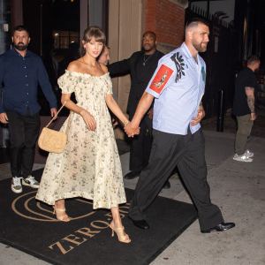 Taylor Swift and Travis Kelce are seen on May 15, 2026 in New York City.