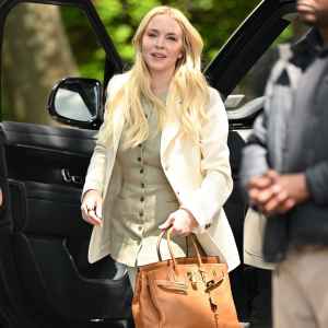 Lindsay Lohan is seen on the set of "Count My Lies" in Brooklyn Heights on May 13, 2026 in New York City.
