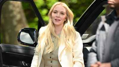 Lindsay Lohan is seen on the set of "Count My Lies" in Brooklyn Heights on May 13, 2026 in New York City.