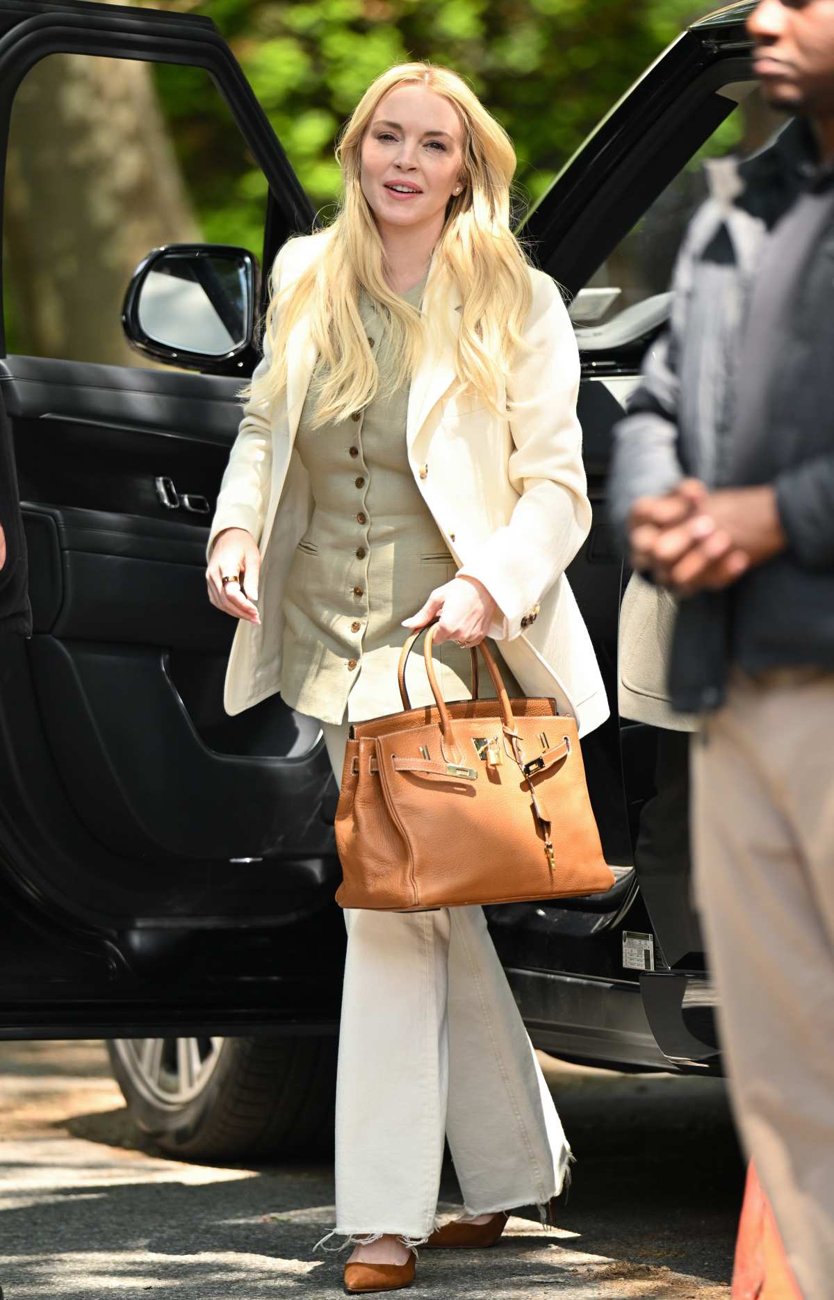 Lindsay Lohan is seen on the set of "Count My Lies" in Brooklyn Heights on May 13, 2026 in New York City.