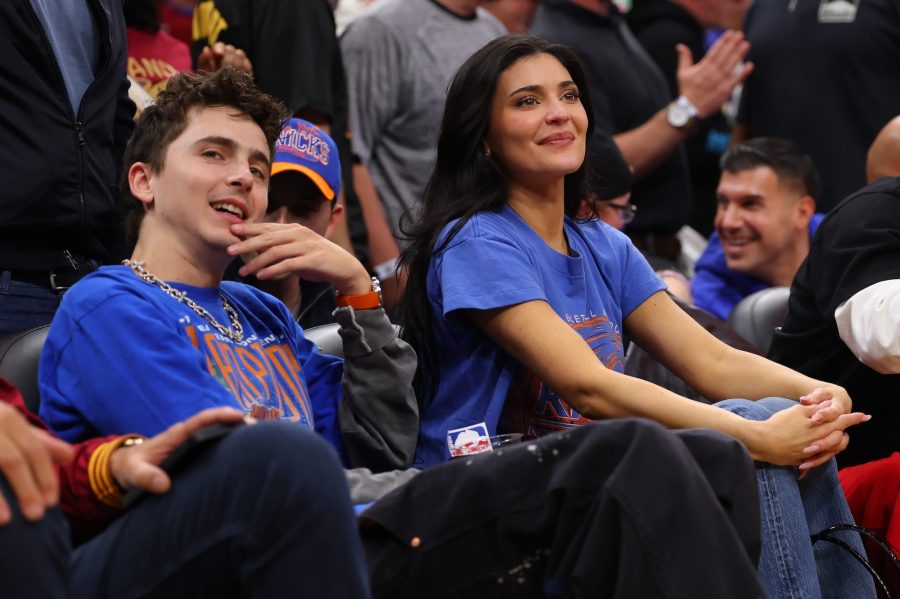GettyImages-2278217401 Timothee Chalamet and Kylie Jenner Cheer on Knicks in Matching Outfits for Courtside Date Night