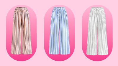 Striped drawstring wide leg pants