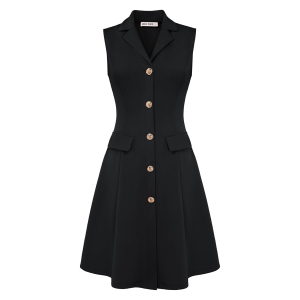 Grace Karin Sleeveless Button V-Neck Midi Dress