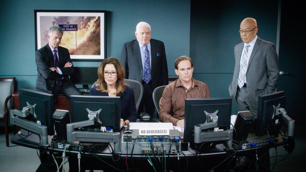 Tony Denison, Mary McDonnell, G.W. Bailey, Phillip P. Keene and Michael Paul Chan in Major Crimes