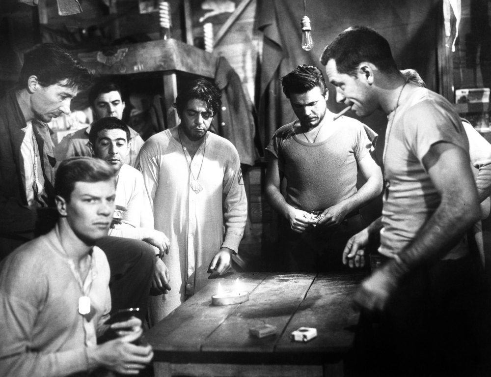 Peter Graves, Harvey Lembeck, Robert Strauss, Neville Brand in William Holden in Stalag 17