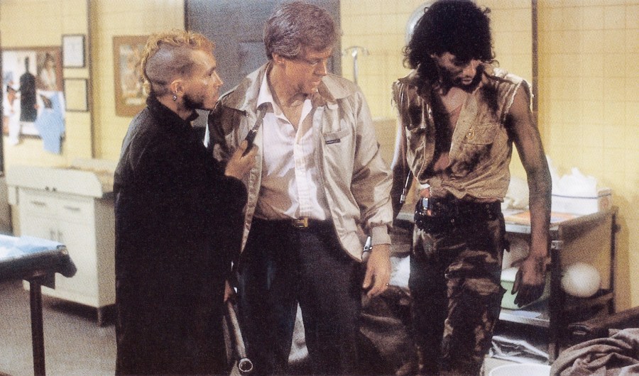 Brian Peck, Clu Gulager and Miguel Nunez in The Return of the Living Dead