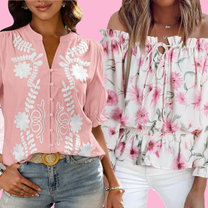 Pink floral blouses