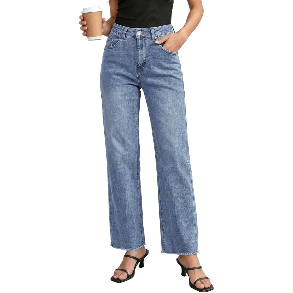 Grapent Straight Leg Raw Hem Jeans