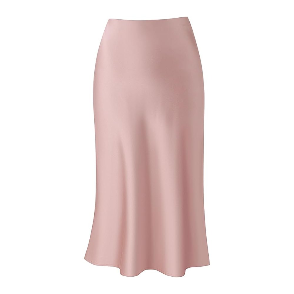Keasmto High Waist Satin Midi Skirt