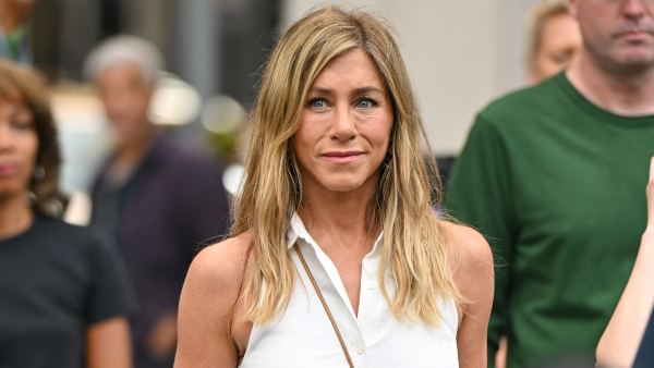 Jennifer Aniston is seen filming on location for 'The Morning Show' in the Flatiron District on July 27, 2024 in New York City.